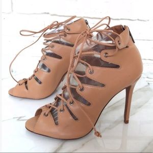 Schutz Mestico Lace Up Leather Booties Sandal 8.5